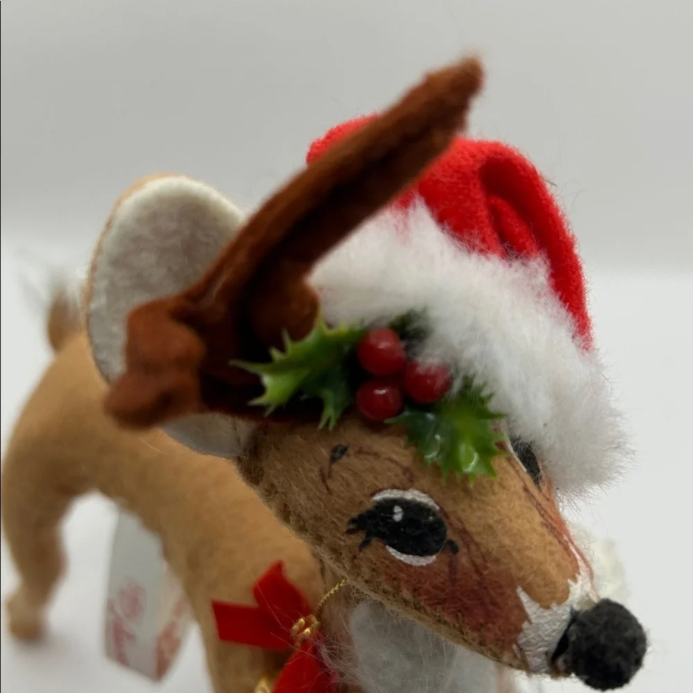 Annalee Reindeer Plush with Santa Hat and bell